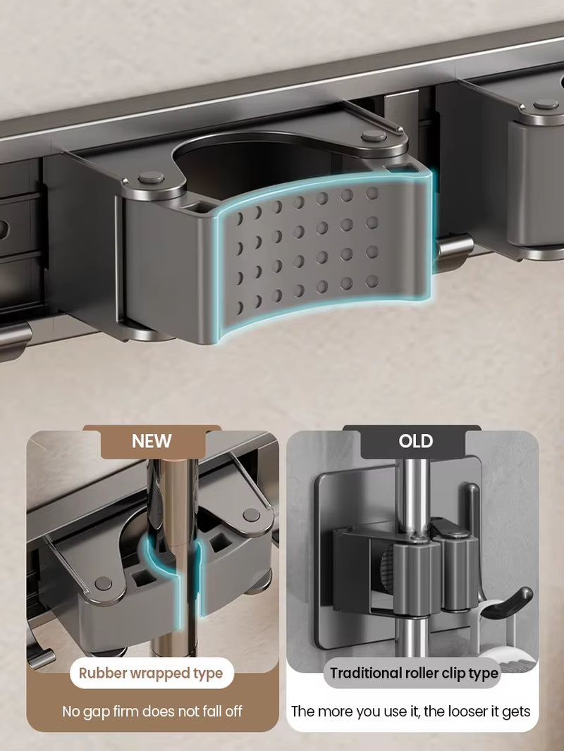 Non Perforated Mop Rack Iron Wall Mounted Mop Broom Storage Rack Home Storage and Storage Shelf Multi Scenario Use