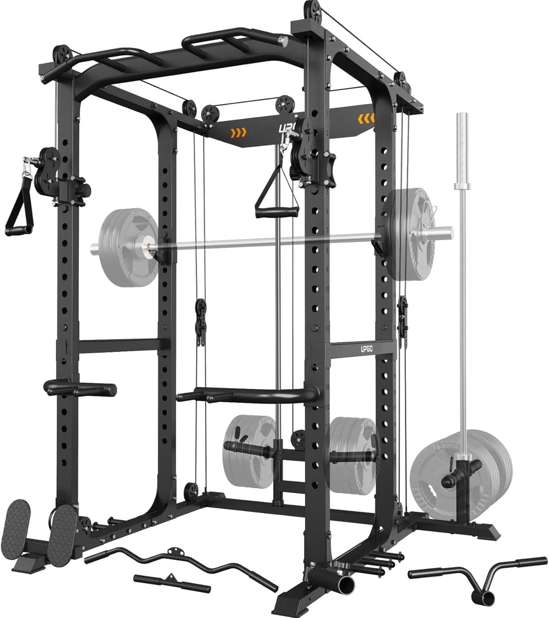 Power Cage, 1600Lbs Multi-Function Power Rack with Adjustable Cable Crossover, Power Cage for Home Gym, Black