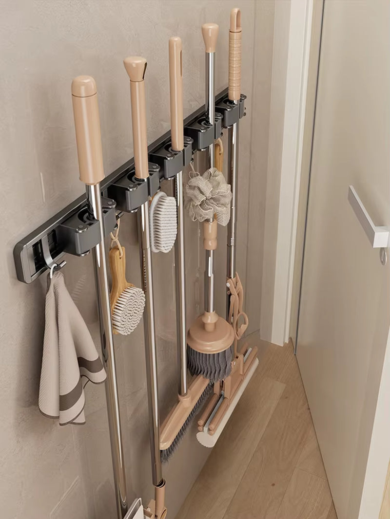 Non Perforated Mop Rack Iron Wall Mounted Mop Broom Storage Rack Home Storage and Storage Shelf Multi Scenario Use