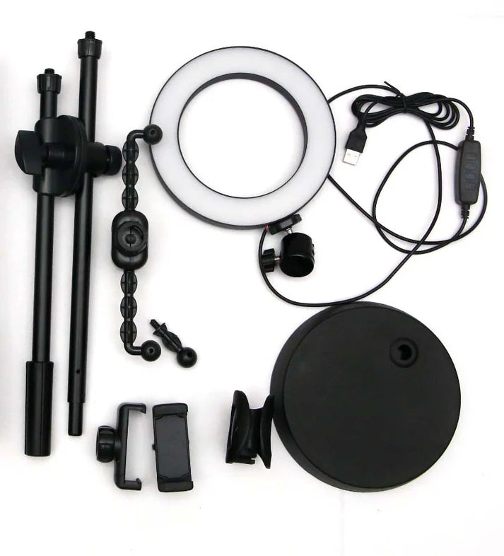 חצובה עם טבעת תאורת לד וחיבור לסמארטפון+מיקרופון