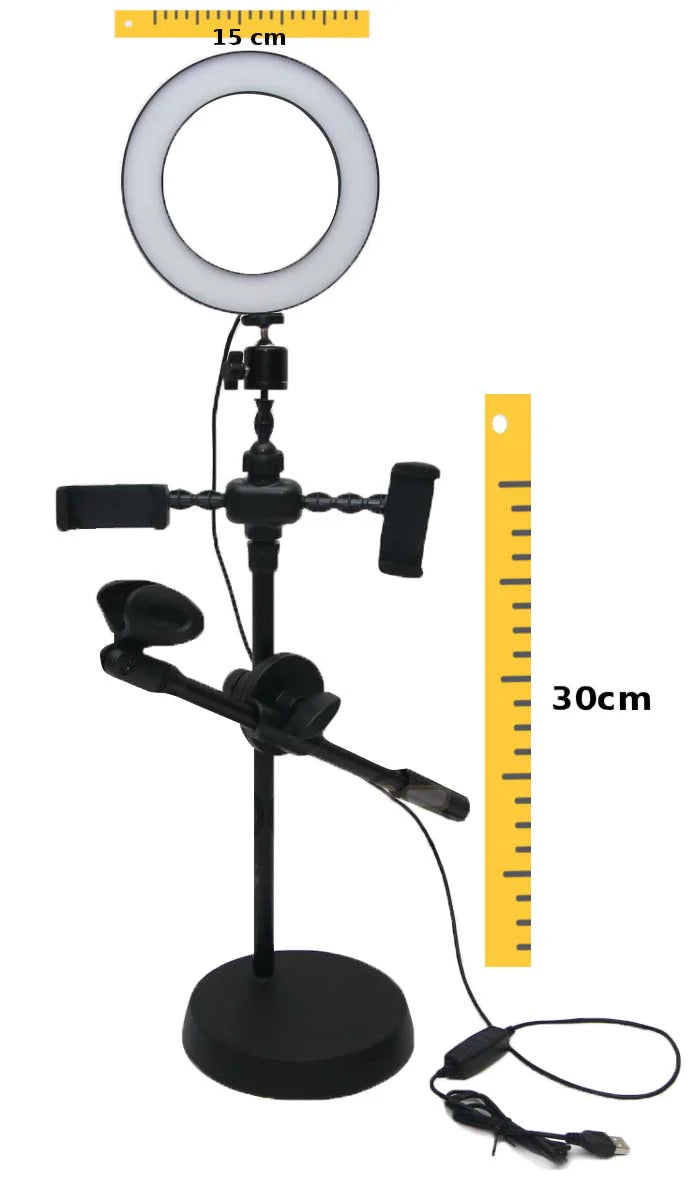 חצובה עם טבעת תאורת לד וחיבור לסמארטפון+מיקרופון